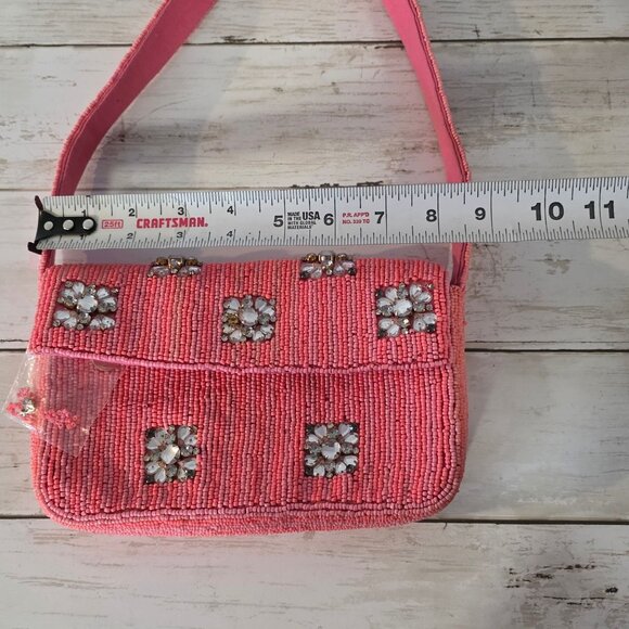 Anthropologie Fiona Pink Beaded Bag Geometric Glam NWOT *flaw - Picture 6 of 7